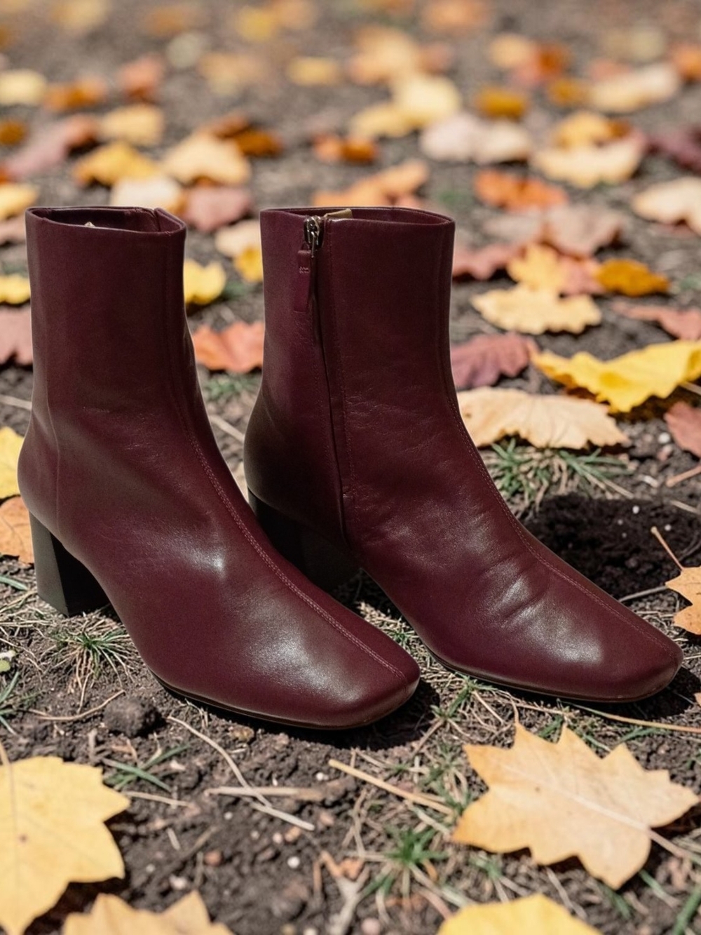 Everlane Burgundy Leather Square-Toe Ankle Boots